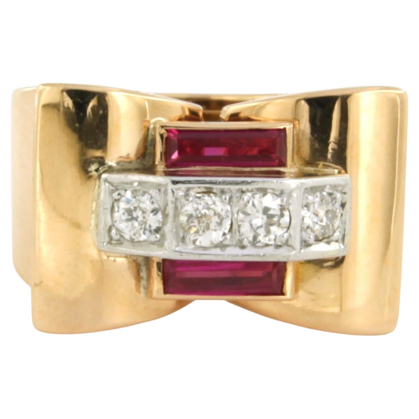Bague RETRO avec rubis verneuil et diamants taille ancienne européenne, or 18 carats, platine en vente