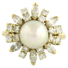 Ring with pearl, marquise and brilliant cut diamonds up to 1.25ct 14k gold