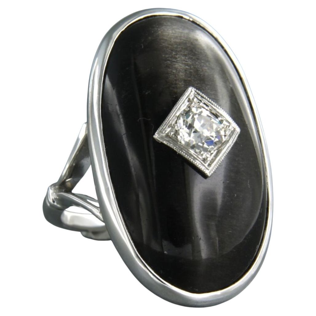 Ring Cat's eye with old mine cut diamond up to 0.50ct 14k gold 9.9 grams For Sale
