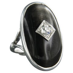 Ring Cat's eye with old mine cut diamond up to 0.50ct 14k gold 9.9 grams