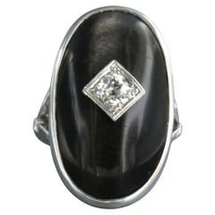 Ring Cat's eye with old mine cut diamond up to 0.50ct 14k gold 9.9 grams