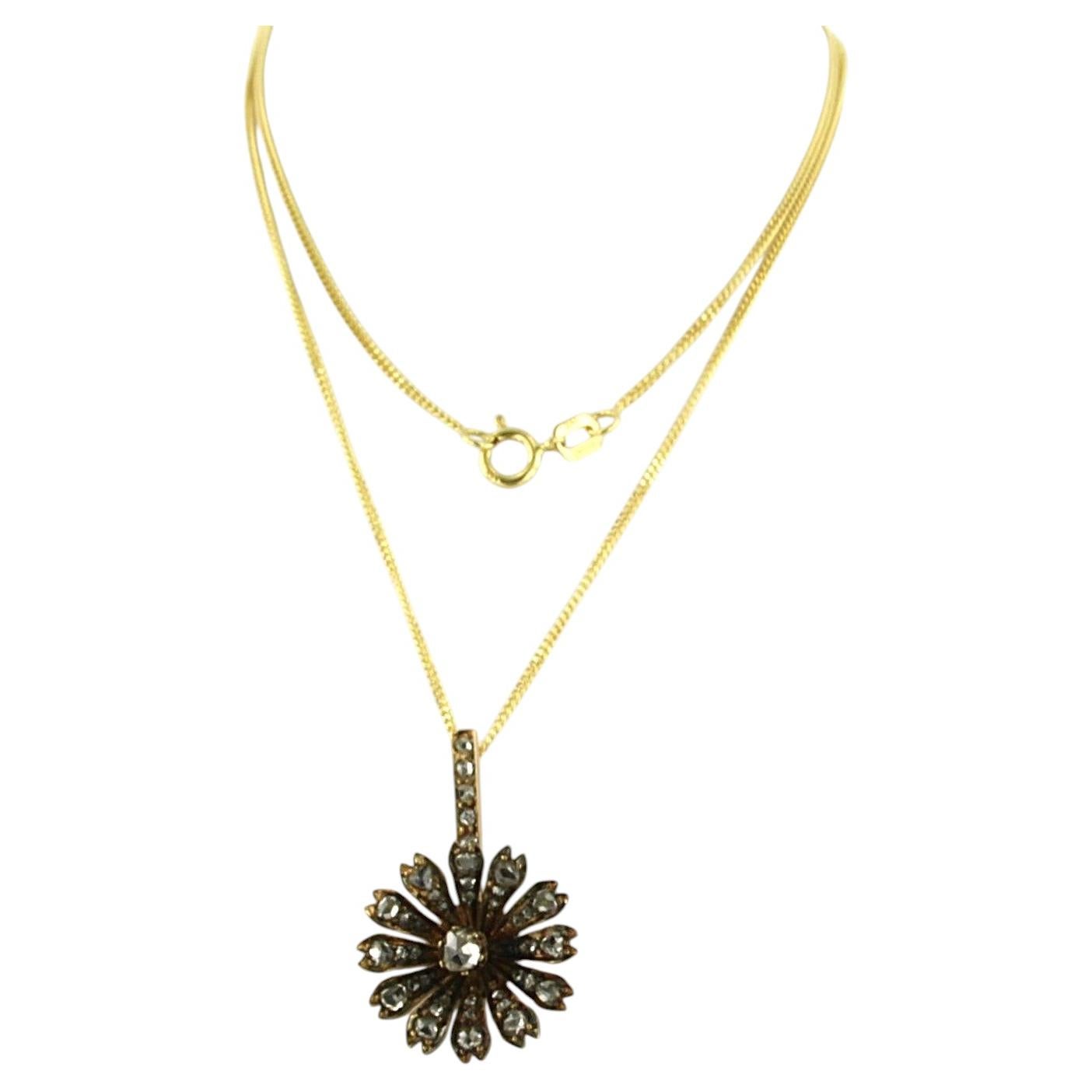 Collana con ciondolo antico con diamanti tagliati fino a 0,25 ct, oro 14k, 5,1 grammi