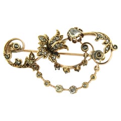 Victorian Brooch with rose cut diamonds up to 0.50ct 14k gold 8.9 grams