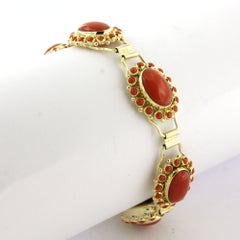 OLD DUTCH 14k yellow gold bracelet set with coral - 20 cm long - 18.6 grams