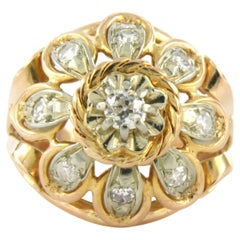 Vintage 18k Bicolor Gold Cocktail Ring with 0.47ct Diamonds, 1950s