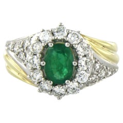 14k Bicolour Gold Emerald and Diamond Cocktail Ring, 0.92ct Total