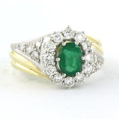 14k Bicolour Gold Emerald and Diamond Cocktail Ring, 0.92ct Total