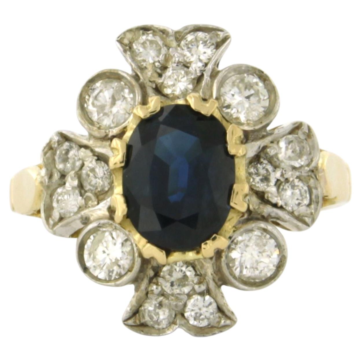 Ring mit Saphiren und Diamanten im Brillantschliff bis zu 0,75 Karat 18 Karat Gold und Silber