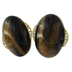 Earrings with Cat's eye and single cut diamonds up to 0.20ct 14k gold