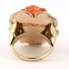 14k gold ring with rose-cut coral - 15.4 grams - ring size U.S. 4.75 - EU. 15.5