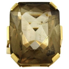18k Yellow Gold Smoky Topaz Cocktail Ring, Emerald Cut, 21.00 ct