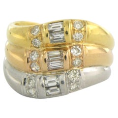 Ring with baguette and brilliant cut diamonds up to 1.00ct 18k gold and platinum
