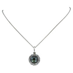 Necklace and pendant with pearl and old mine cut diamonds up to 1.00ct 14k gold