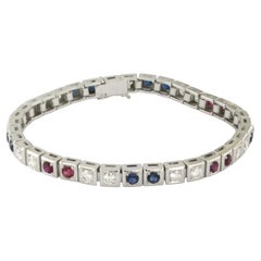 Bracelet en or 14 carats serti de rubis, de saphirs et de diamants taille brillant d'un poids total allant jusqu'à 1,80 ct