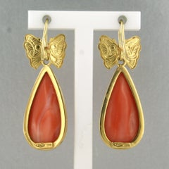 VICTORIAN 18k yellow gold earrings set with coral – 7.4 grams