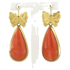 VICTORIAN 18k yellow gold earrings set with coral – 7.4 grams