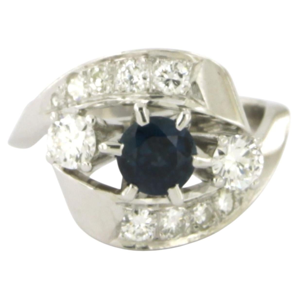 Ring with sapphire and brilliant cut diamonds up to 0.25ct 18k gold 5.9 grams