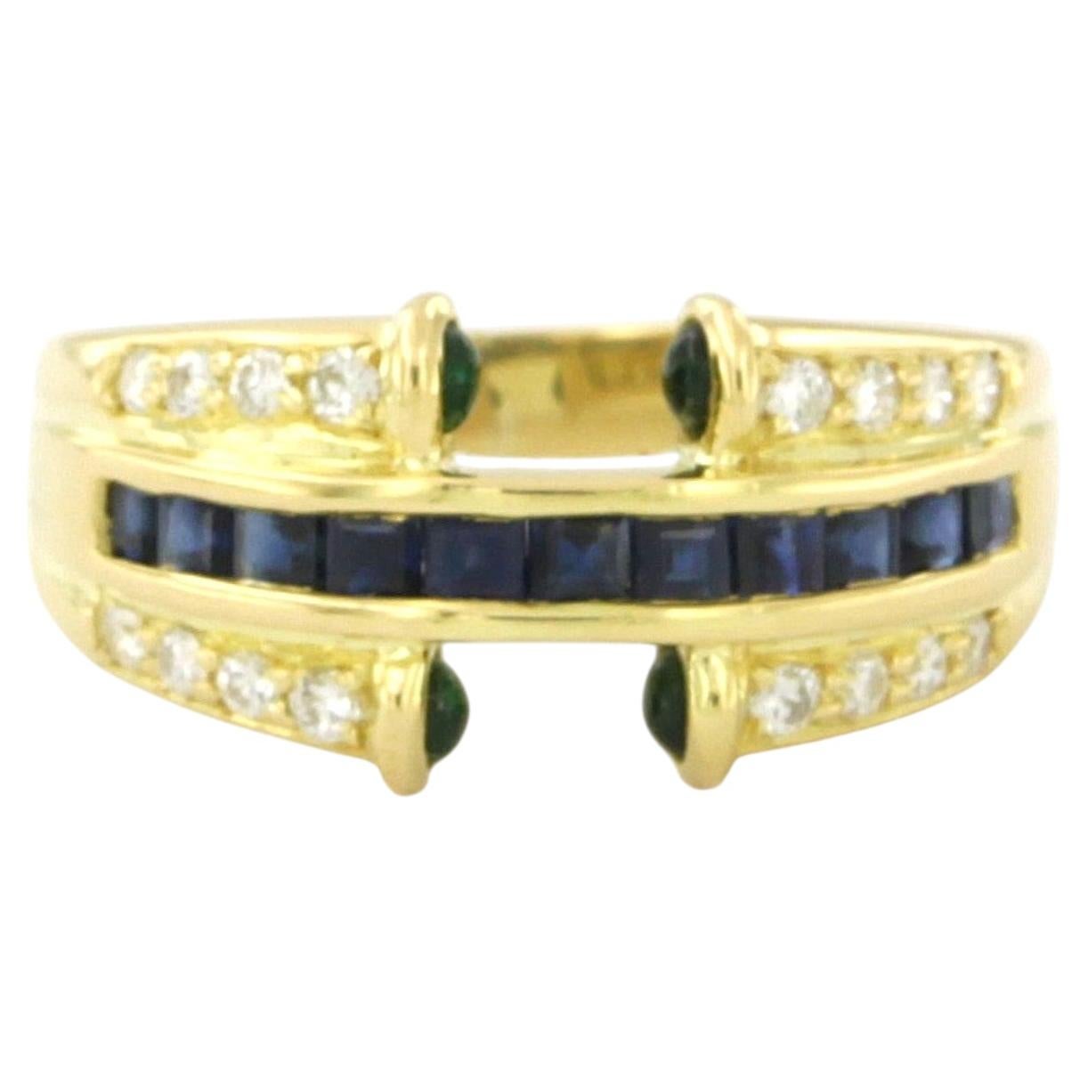 Ring with sapphire and brilliant cut diamonds up to 0.16ct 18k gold 5.5 grams For Sale