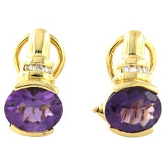 Earrings with amethyst and brilliant cut diamonds up to 0.06ct 18k gold 6.1 gram