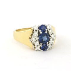 Ring with sapphire and brilliant cut diamonds up to 0.43ct 18k gold 8.7 grams