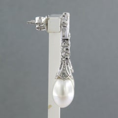 Earrings with pearl and single cut diamonds up to 0.20ct 14k gold 4.3 grams