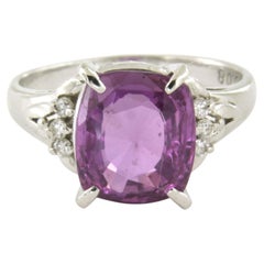 Ring with unheated purple-pink sapphire up to 4.90ct and diamond platinum