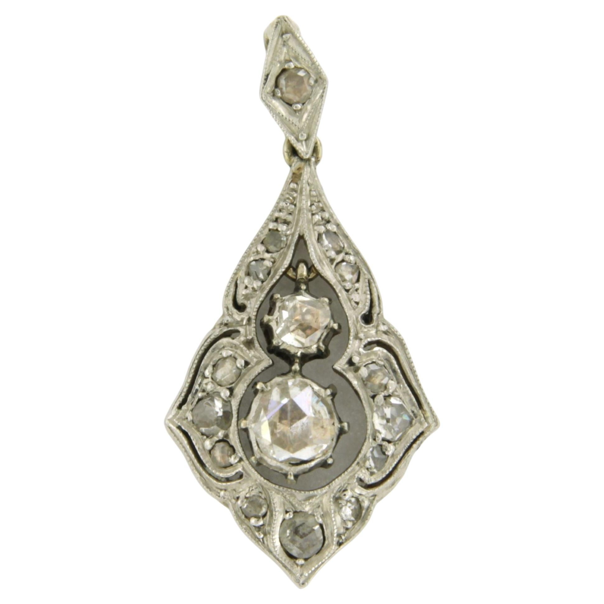 ART NOUVEAU 14k white gold pendant with rose-cut diamonds total 0.40ct 2.7 grams