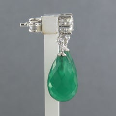 Earrings with green chalcedony and brilliant cut diamonds up to 0.42ct 18k gold