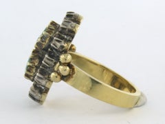 VICTORIAN ring with emerald and rose cut diamonds 18k gold, silver