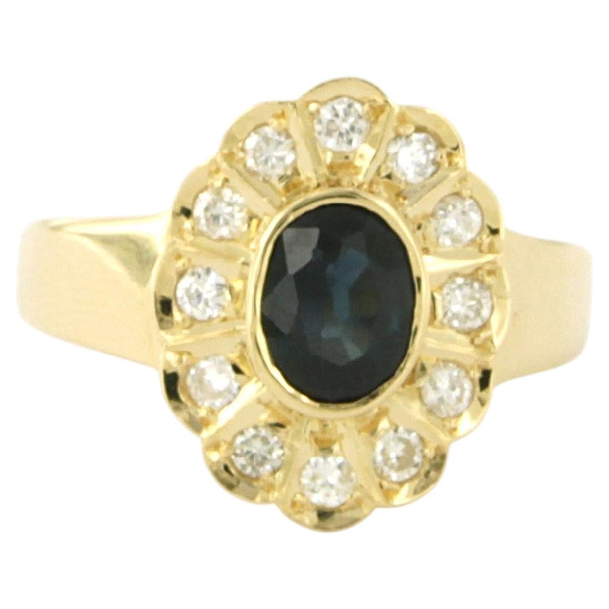 Ring with sapphire and brilliant cut diamonds up to 0.24ct 14k gold 4.6 grams