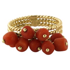 Cocktail Ring with coral beads 14k yellow gold 5.1 grams