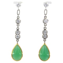 Earrings with chrysophrase and brilliant cut diamonds up to 1.32ct 18k gold