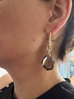 Seventies Dangle earrings with smoky topaz 18k gold 22.7 grams