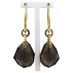 Seventies Dangle earrings with smoky topaz 18k gold 22.7 grams