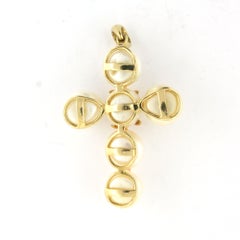 14k gold pendant shape of a cross with pearls and brilliant-cut diamonds