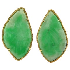 18k yellow gold ear clips set with jade – 12.0 grams