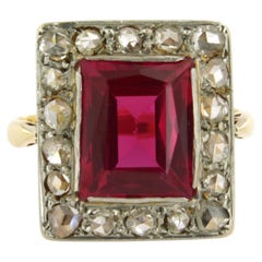 Antique ring with ruby and rose cut diamonds up to 0.50ct 18k gold 5.2 grams