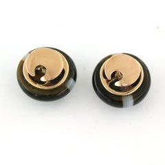 Antique Cufflinks with black striped agate 18k gold 17.4 grams