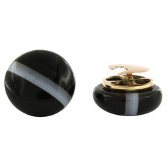 Antique Cufflinks with black striped agate 18k gold 17.4 grams