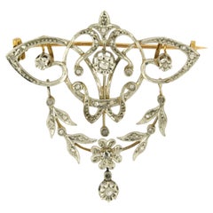 Belle Époque Brooch with rose-cut diamonds up to 0.20ct 18k gold, platinum