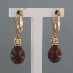 Earrings with pearl and brilliant cut diamonds up to 0.32ct 18k pink gold