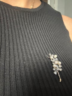 VICTORIAN Brooch with pearl and rose cut diamonds 0.40ct 14k gold and silver