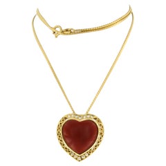 Collar y colgante con Coral y diamante talla brillante Oro de 18k 17,9 gramos