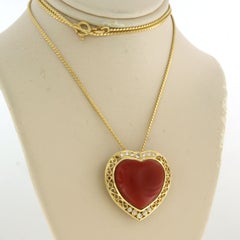 Necklace and pendant with Coral and brilliant cut diamond 18k gold 17.9 grams
