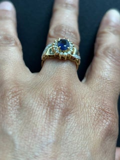 14k Bicolour Gold Sapphire and Diamond Ring, 5.1 gr - US 7.25