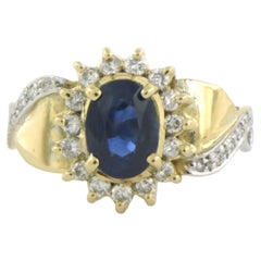 14k Bicolour Gold Sapphire and Diamond Ring, 5.1 gr - US 7.25