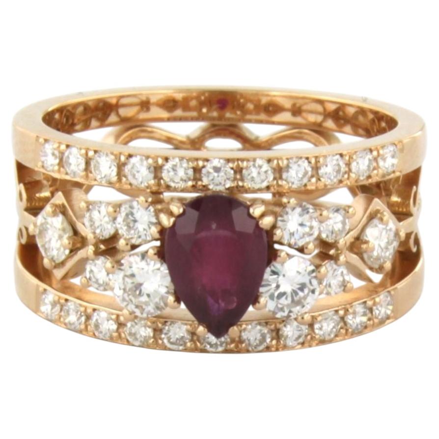 Ring with ruby and brilliant cut diamonds up to 0.82ct 18k gold 7.4 grams