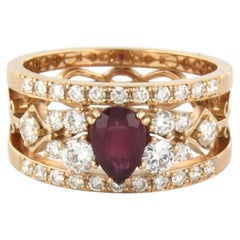 Anello con rubino e diamanti taglio brillante fino a 0,82 carati in oro 18 ct. 7,4 grammi