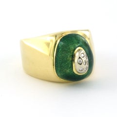 PES VENTO ring with green enamel and brilliant cut diamond up to 0.05ct 18k gold