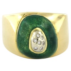 PES VENTO ring with green enamel and brilliant cut diamond up to 0.05ct 18k gold